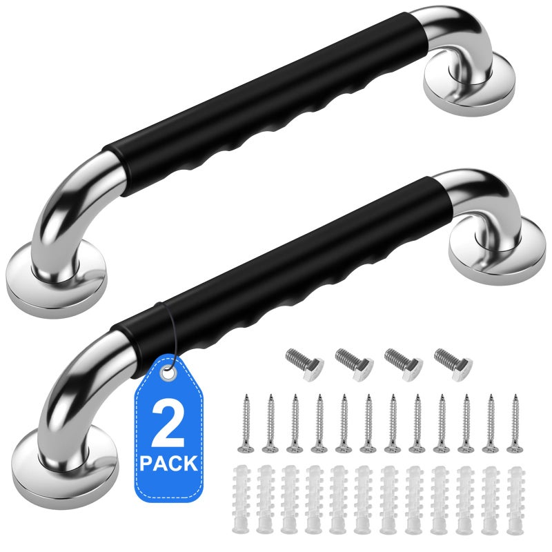 2 Pack 18 Inch Grab Bars for Bathtubs and Showers Anti Slip Handicap Grab Bars for Shower Safety Bath Toilet Rail for Elderly Senior Shower Handle Disability Assist Bathroom Handrail
